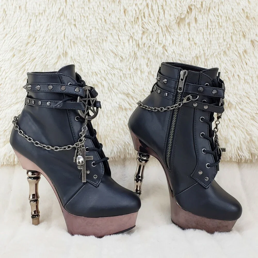 NIB MUERTO 1001 Finger Bone Heel Platform Biker Ankle Boots Charm Chain - Picture 1 of 12